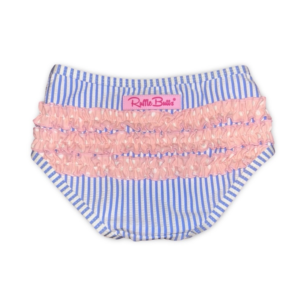 Ruffle Butts 18-24 Months Swim Bottoms Stripe Blue Pink Ruffle